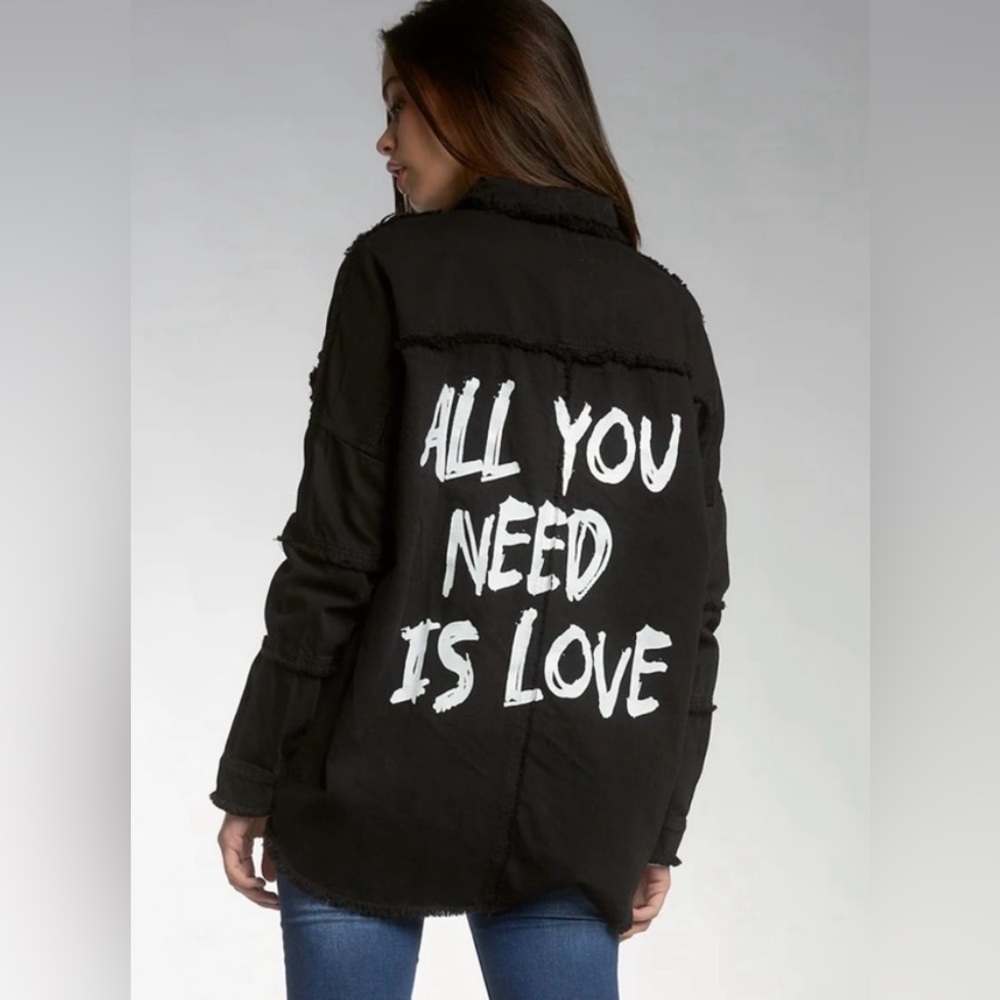 NWT Elan Black Graphic Women's “all You Need is Love” Shirt/Jacket Size XL
